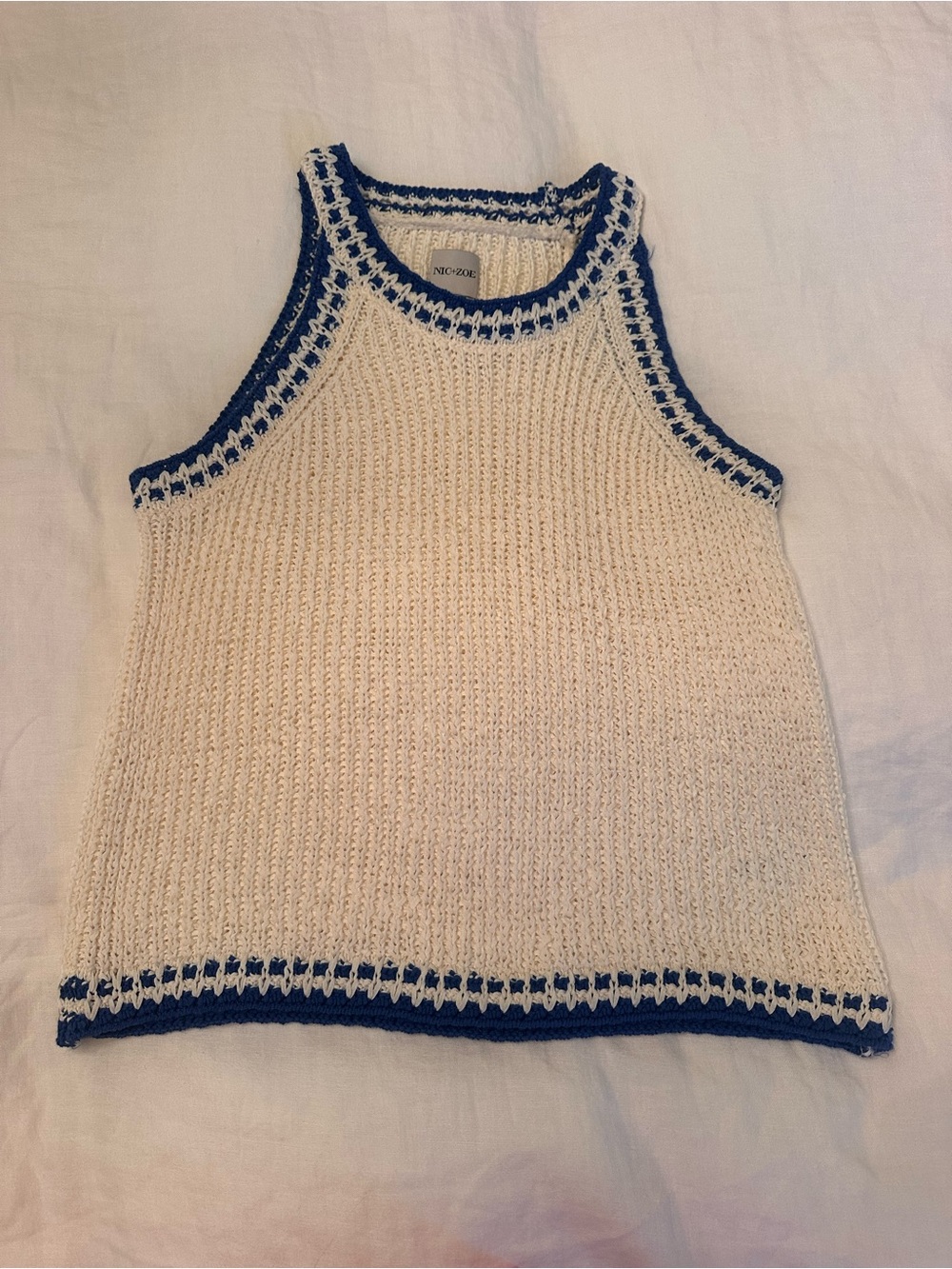 NIC+ZOE Creamy White Knit Tank with Navy Trim